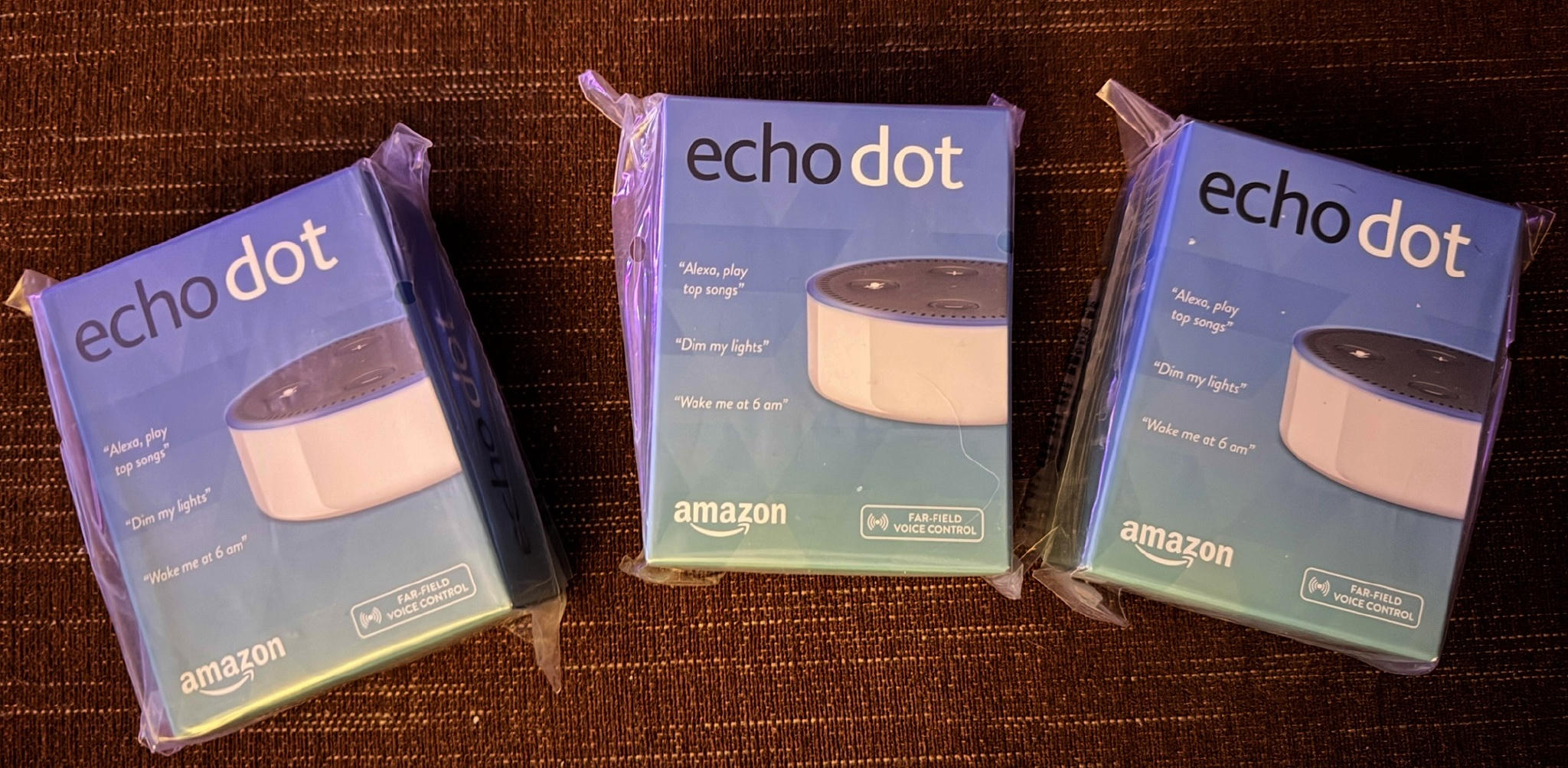 3 New Amazon Echo Dot Smart Speakers (Boxed)